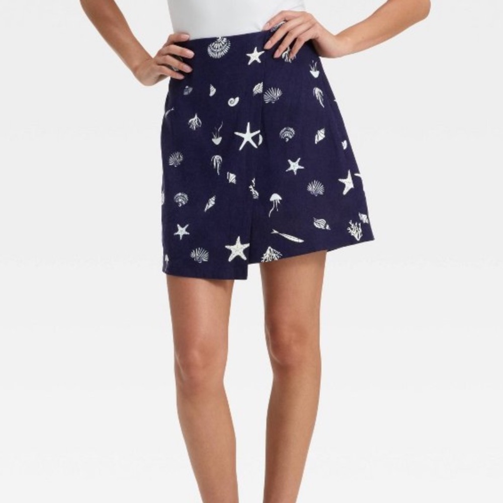 A New Day Navy A-Line Skirt with Nautical Print
